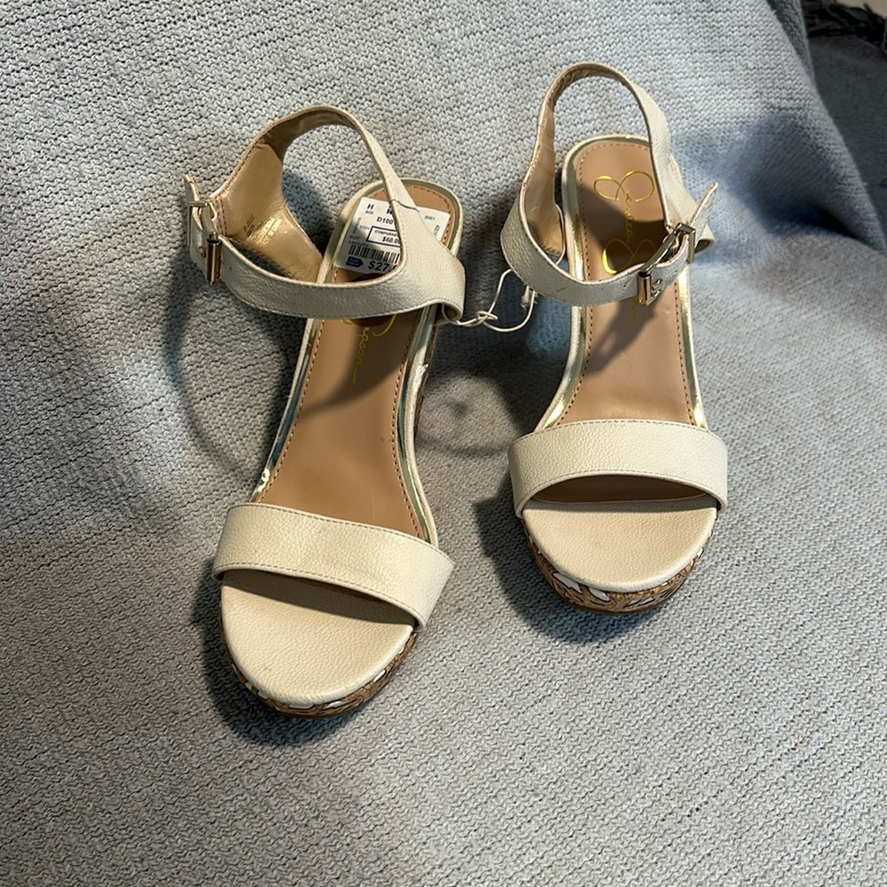 NWT Jessica  Simpson floral, cork, strapping wedge sandal never worn.